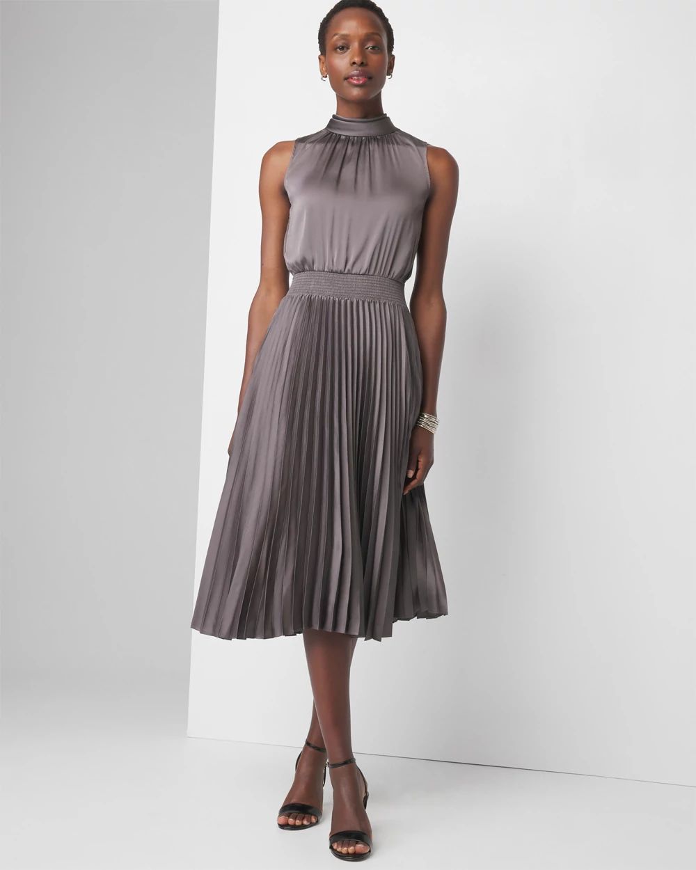 Tie Neck Pleated Midi Dress White House Black Market